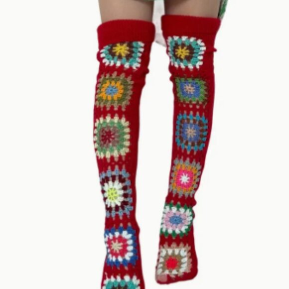 GRANNY SQUARE OVER THE KNEE SOCKS **NEW COLOR! - Picture 1 of 2